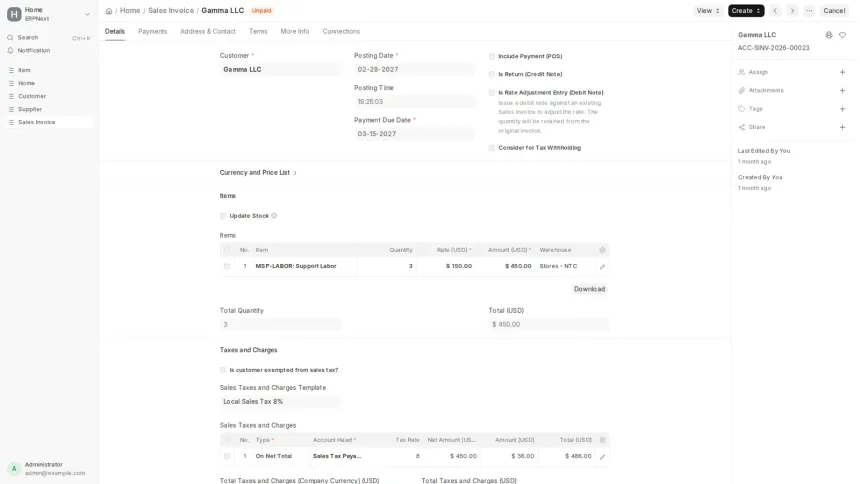 An ERPNext app turning work recorded in GLPI into draft Sales Invoices, across seven MSP contract models.