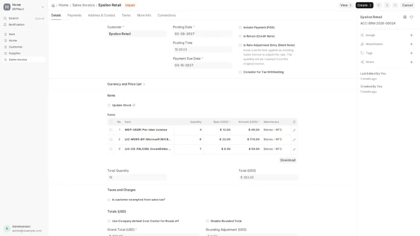 An ERPNext app turning work recorded in GLPI into draft Sales Invoices, across seven MSP contract models.