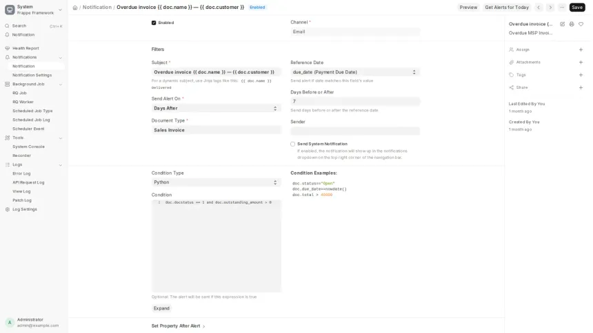 An ERPNext app turning work recorded in GLPI into draft Sales Invoices, across seven MSP contract models.