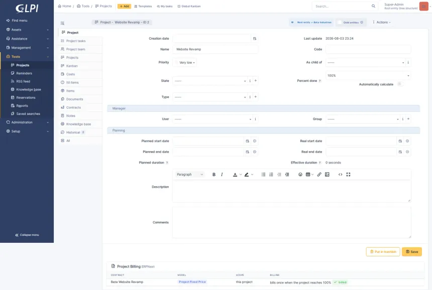 An ERPNext app turning work recorded in GLPI into draft Sales Invoices, across seven MSP contract models.