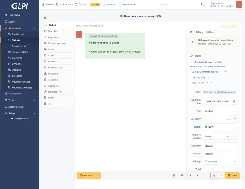 AI for GLPI 11 that works with whichever provider you choose, and the features a technician actually sees on top of it.