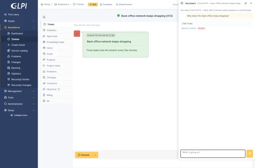 AI for GLPI 11 that works with whichever provider you choose, and the features a technician actually sees on top of it.