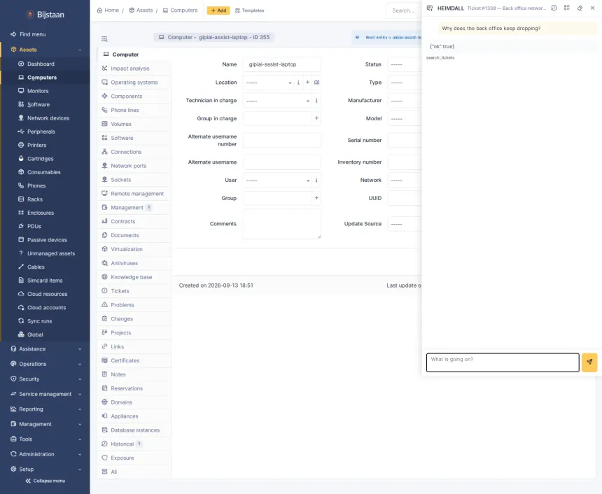 AI for GLPI 11 that works with whichever provider you choose, and the features a technician actually sees on top of it.
