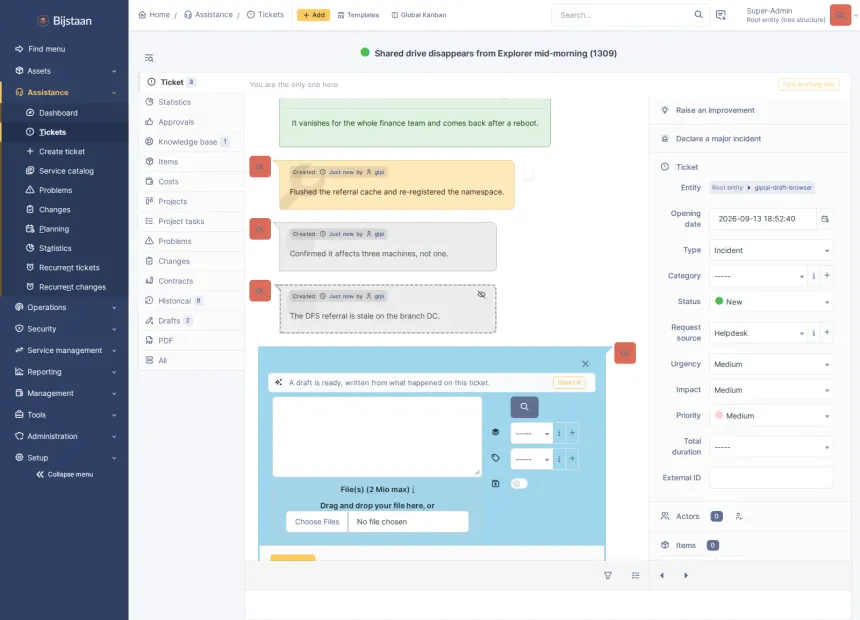 AI for GLPI 11 that works with whichever provider you choose, and the features a technician actually sees on top of it.