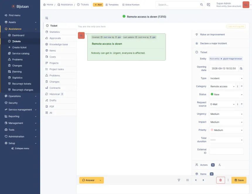 AI for GLPI 11 that works with whichever provider you choose, and the features a technician actually sees on top of it.