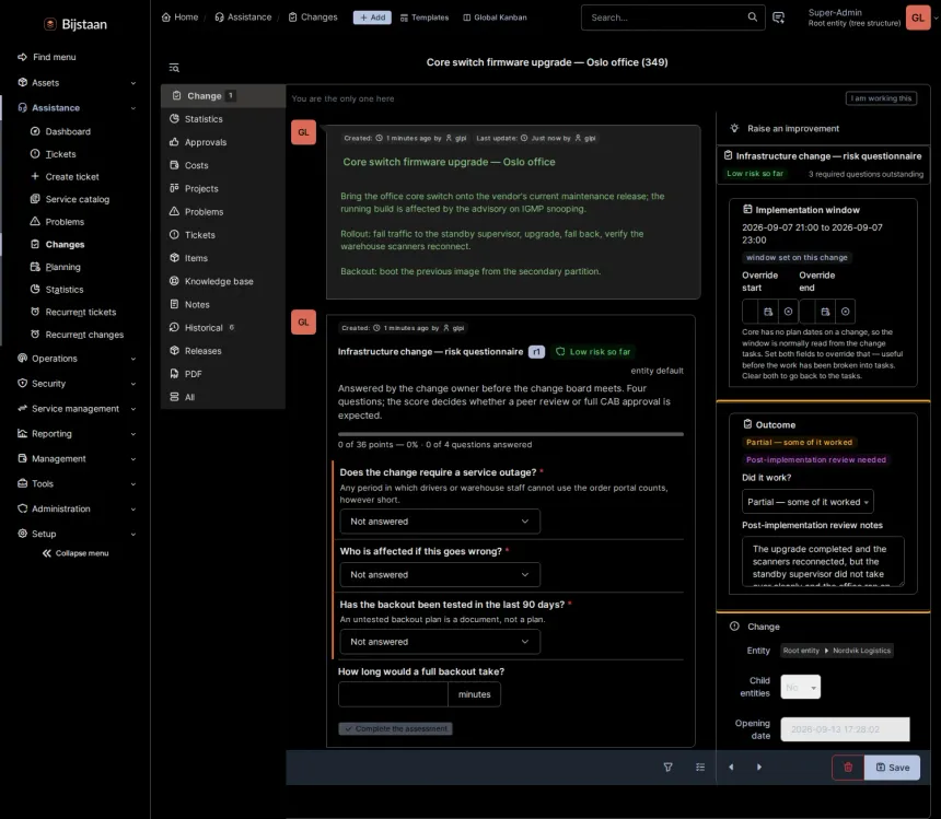 Close refused, with the Outcome panel it is asking for on the same screen