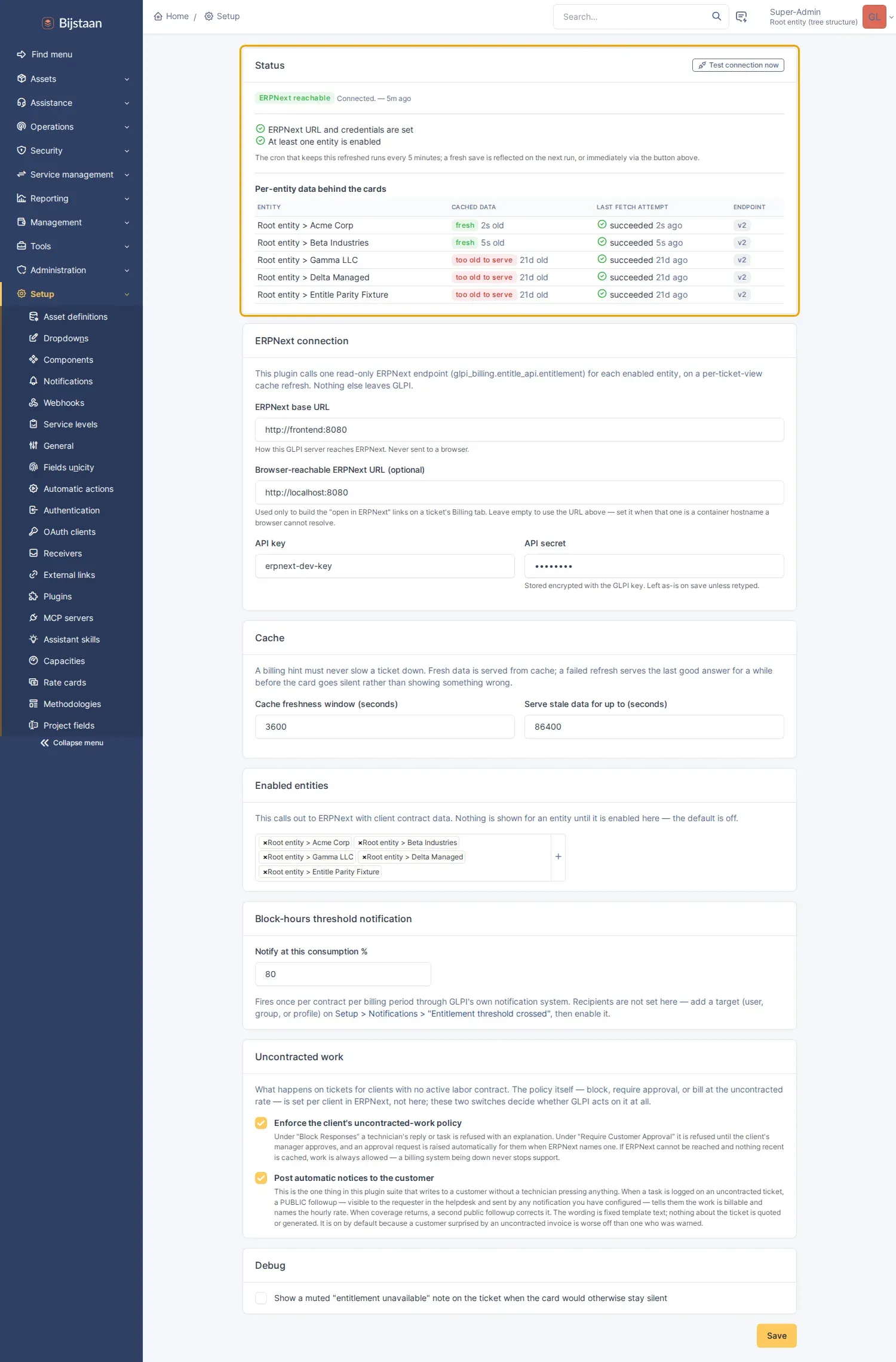 Status card pointed at a live ERPNext
