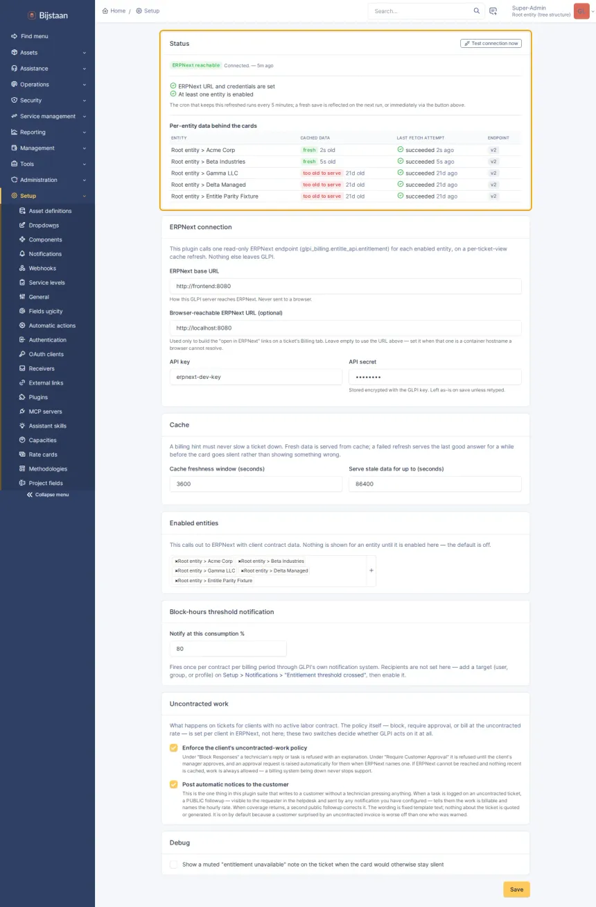 Status card pointed at a live ERPNext