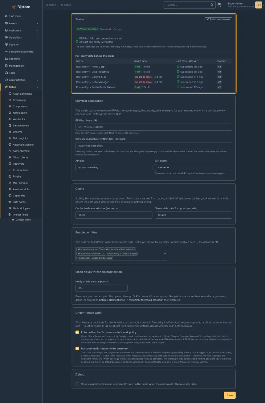 Status card pointed at a live ERPNext