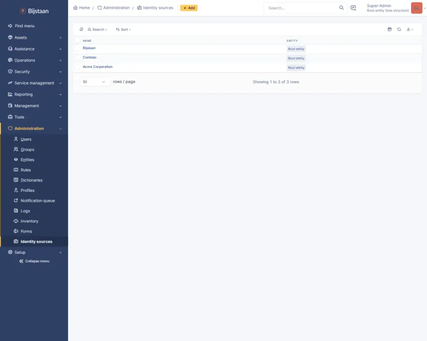 OIDC sign-in and SCIM 2.0 provisioning, with every entity bringing its own identity provider.