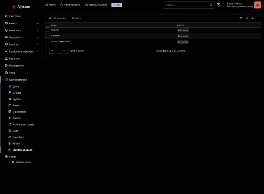 OIDC sign-in and SCIM 2.0 provisioning, with every entity bringing its own identity provider.