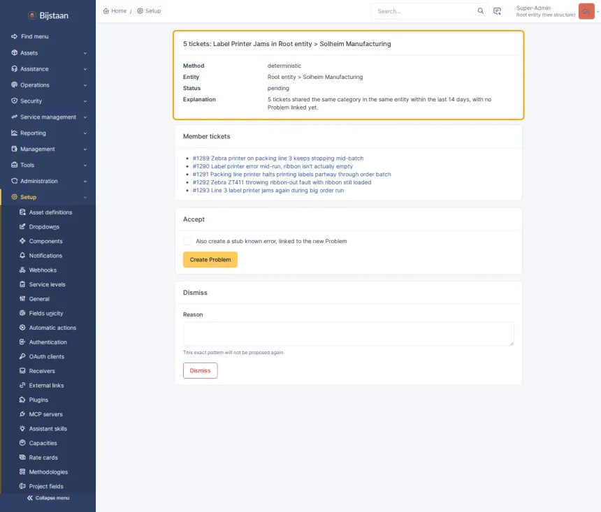 Candidate detail: member tickets, explanation, accept/dismiss
