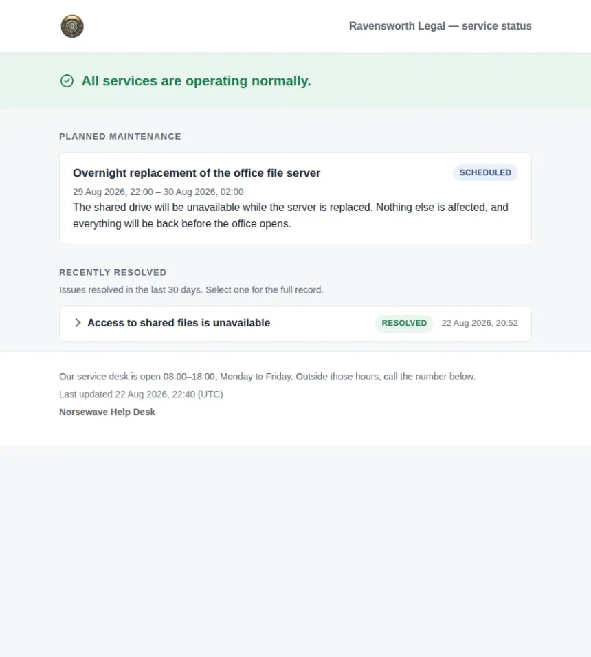 Major-incident mode for GLPI 11, and a public status page.