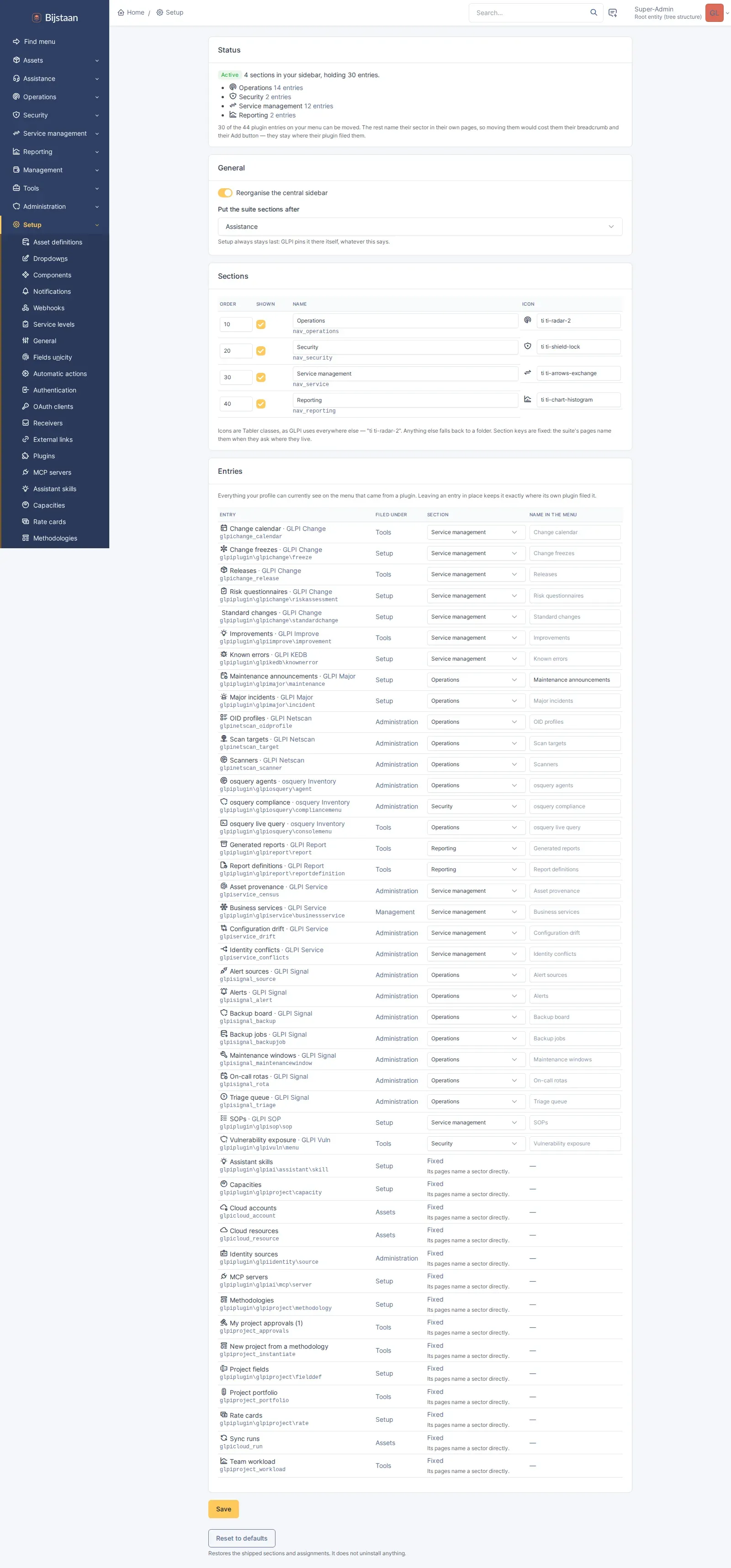 Settings page