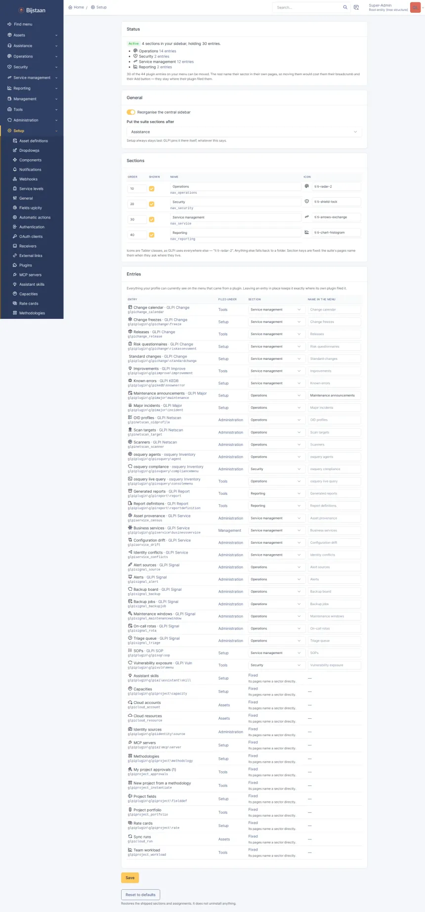 Settings page