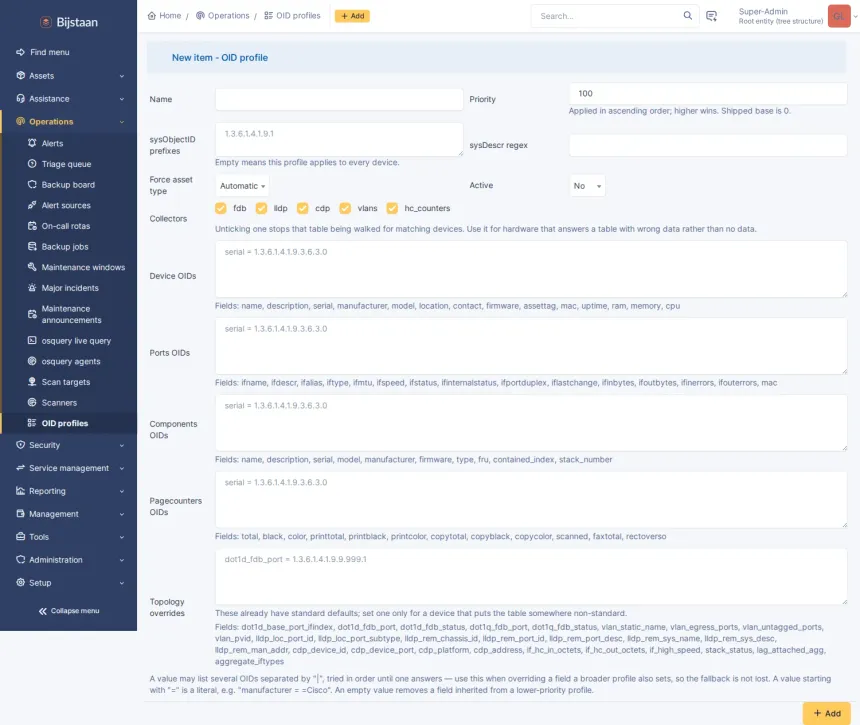 A lightweight SNMP scanner for everything that cannot run an agent — switches, routers, firewalls, printers, PDUs, UPSes.