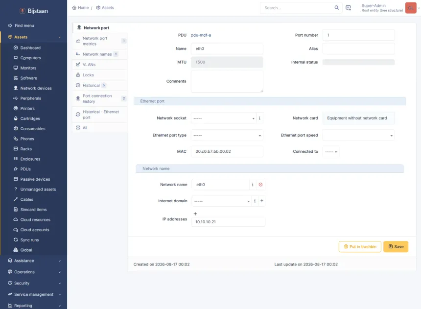 A lightweight SNMP scanner for everything that cannot run an agent — switches, routers, firewalls, printers, PDUs, UPSes.