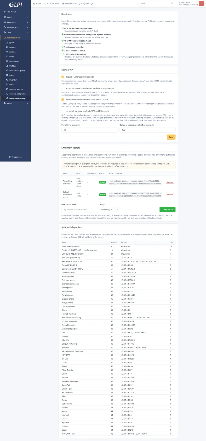 A lightweight SNMP scanner for everything that cannot run an agent — switches, routers, firewalls, printers, PDUs, UPSes.
