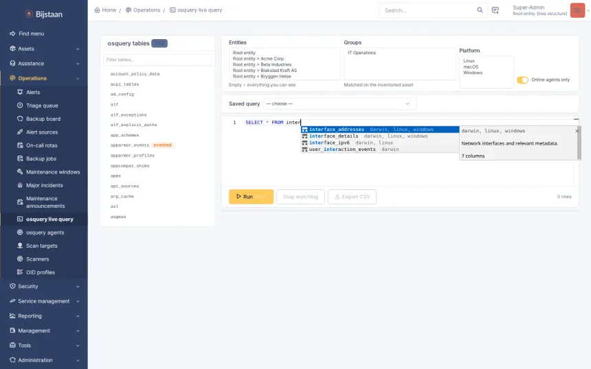 A replacement for GLPI 11’s native Inventory and Agent, built on osquery, with live queries across the fleet.