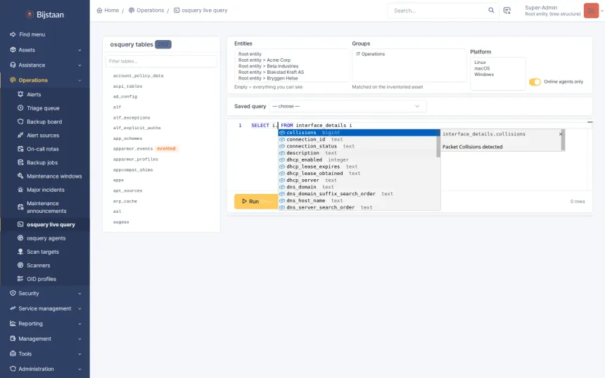 A replacement for GLPI 11’s native Inventory and Agent, built on osquery, with live queries across the fleet.