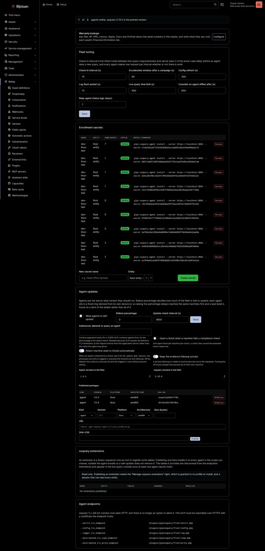 A replacement for GLPI 11’s native Inventory and Agent, built on osquery, with live queries across the fleet.