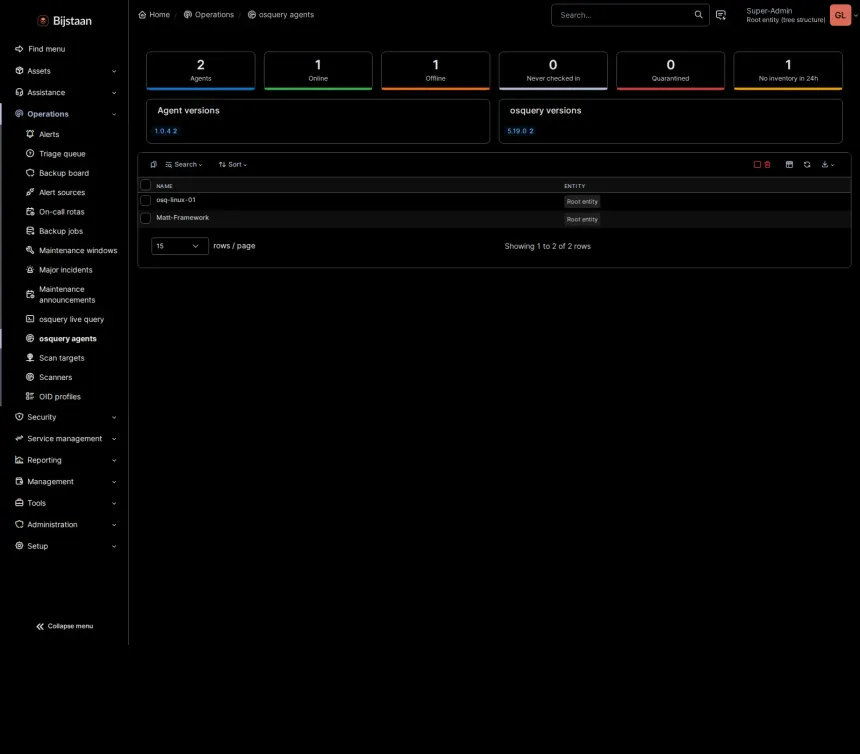 A replacement for GLPI 11’s native Inventory and Agent, built on osquery, with live queries across the fleet.