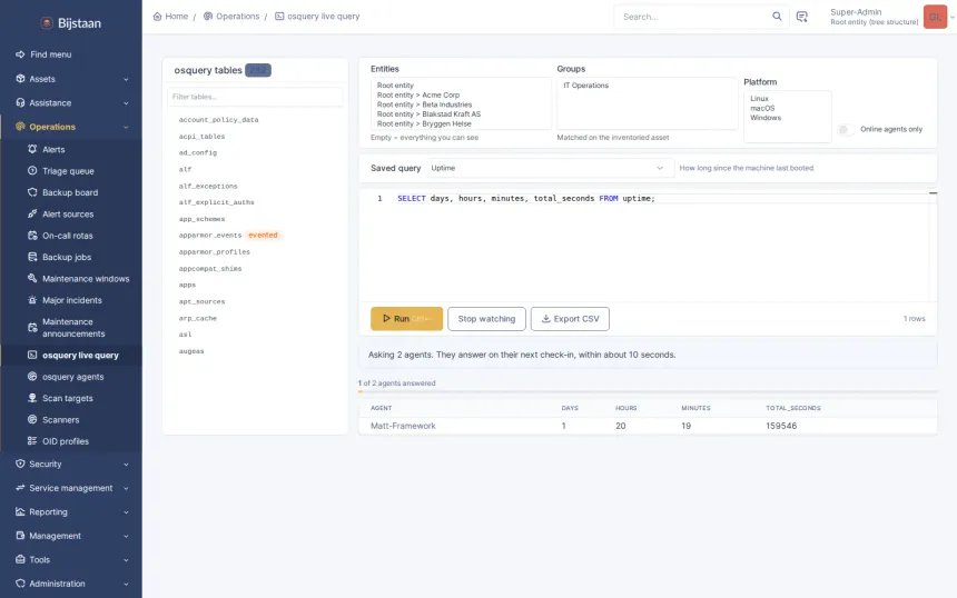 A replacement for GLPI 11’s native Inventory and Agent, built on osquery, with live queries across the fleet.