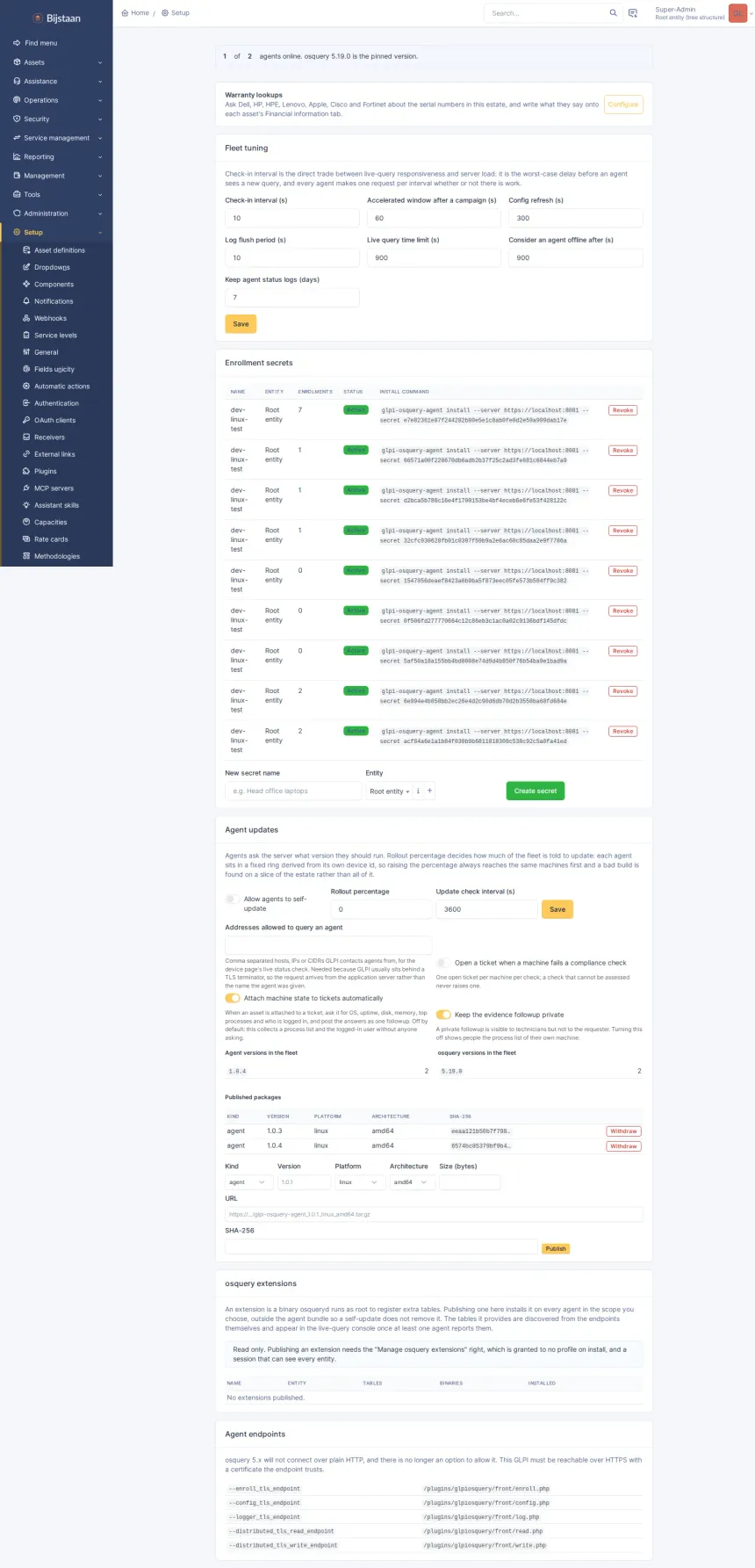 A replacement for GLPI 11’s native Inventory and Agent, built on osquery, with live queries across the fleet.