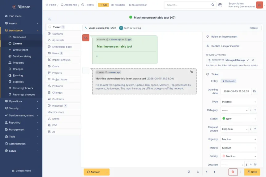 Who else has this ticket open, who is typing, and who has picked the work up. Advisory — it never blocks.