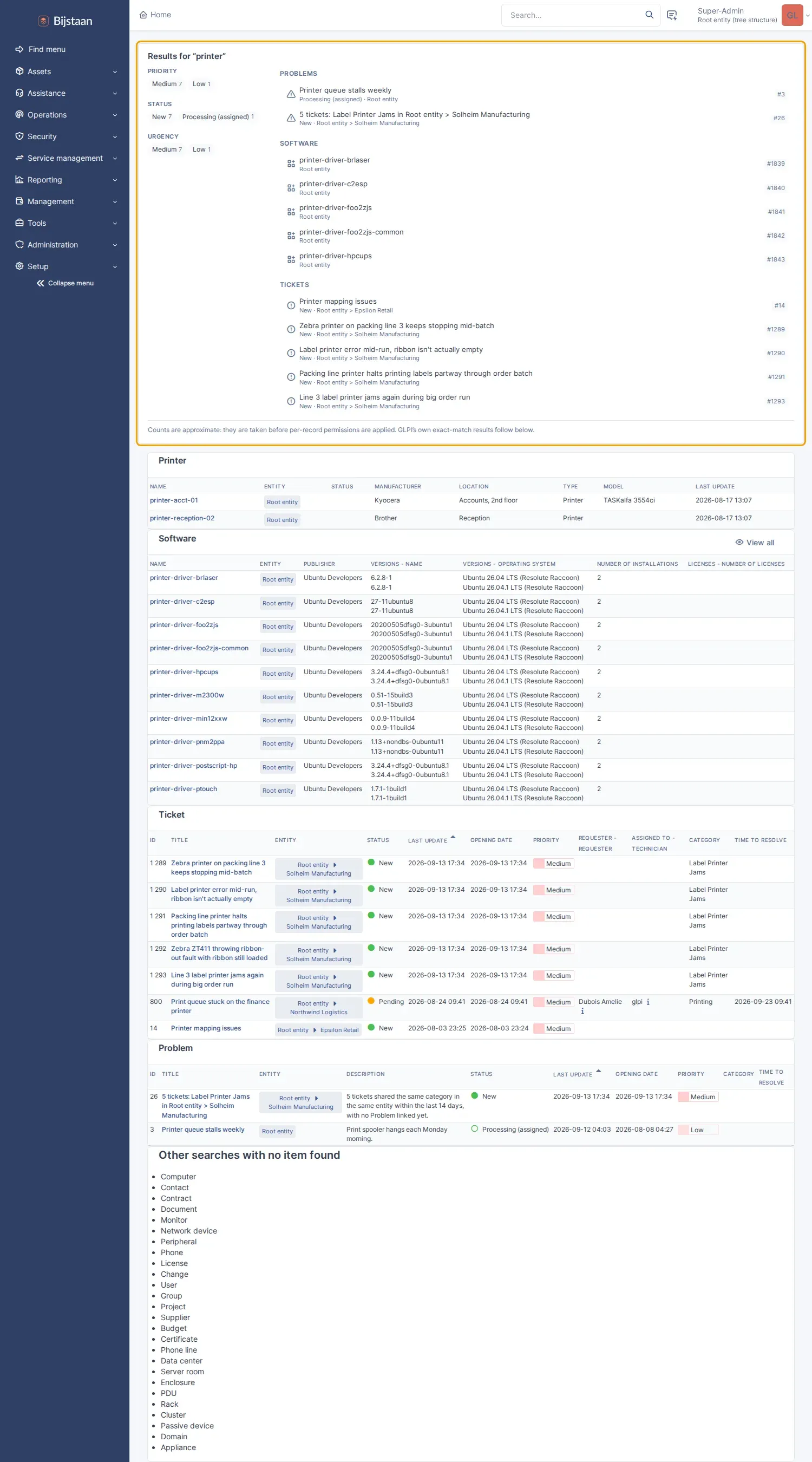 Results panel above GLPI’s own results