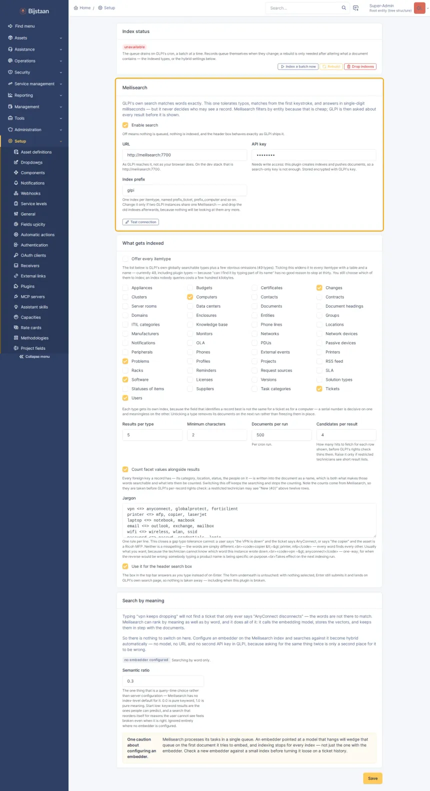 Meilisearch connection settings