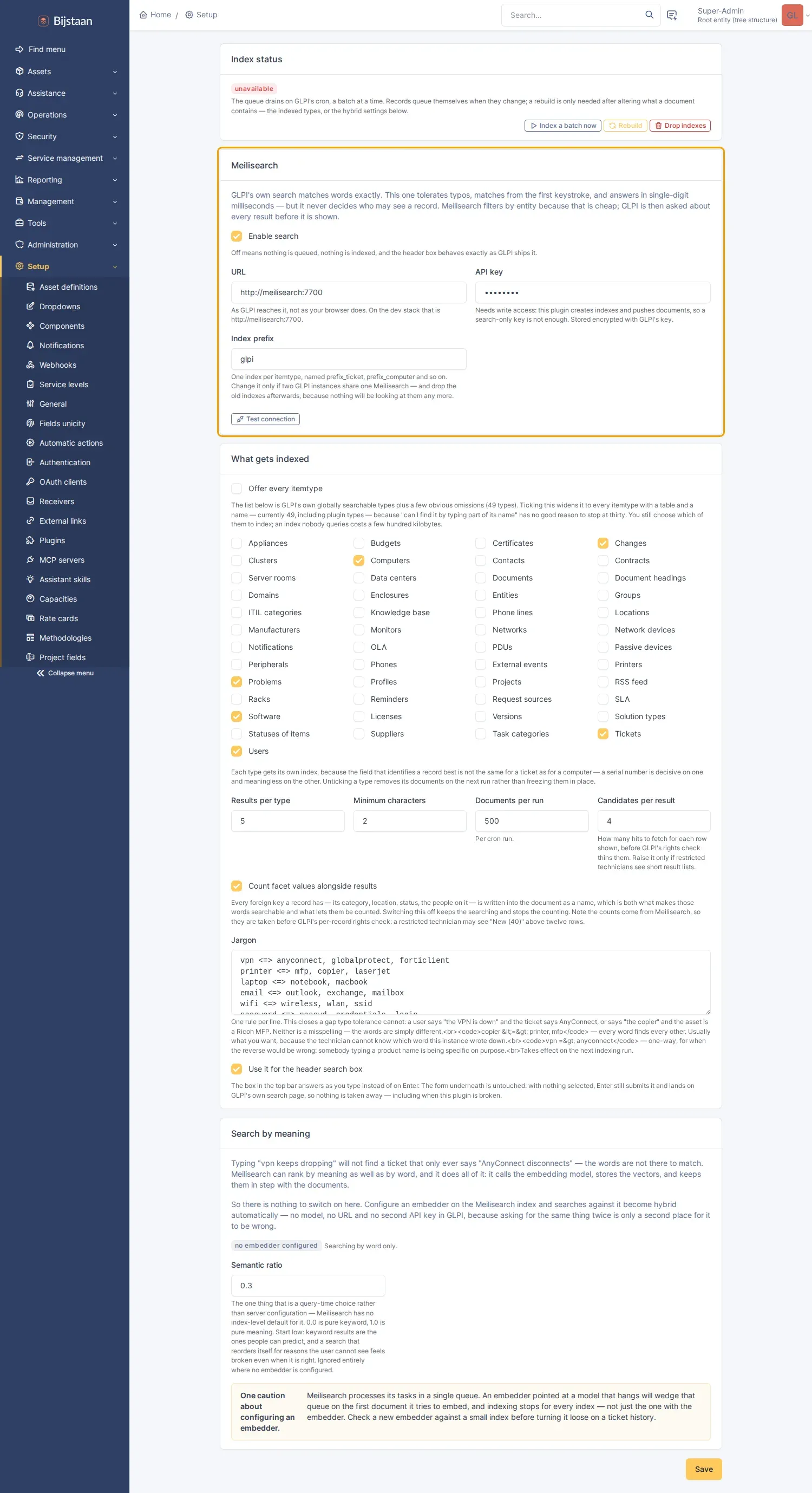 Meilisearch connection settings