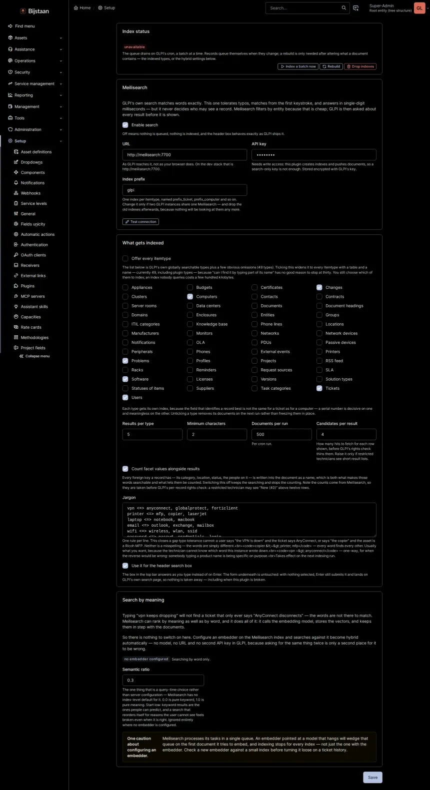 Meilisearch connection settings