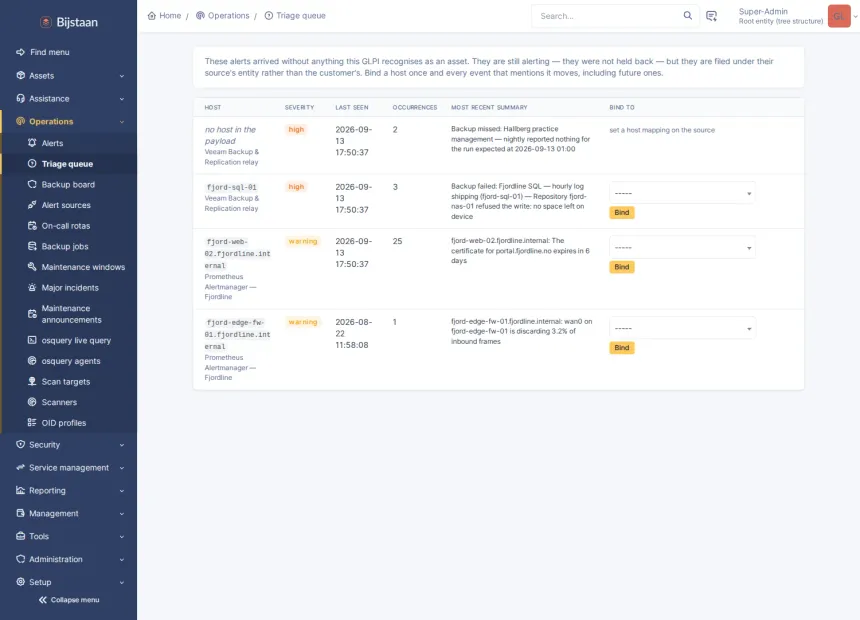 Triage queue grouped by host