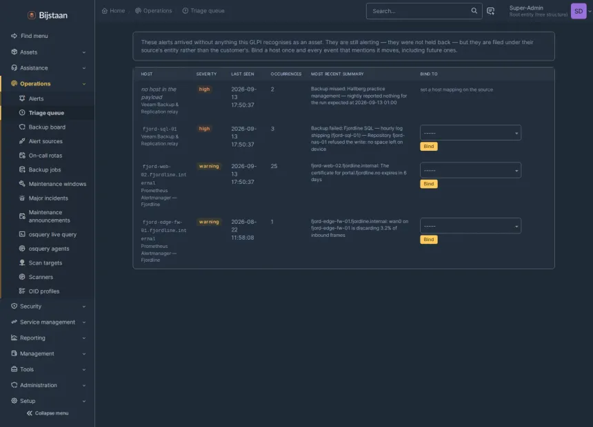 Triage queue grouped by host