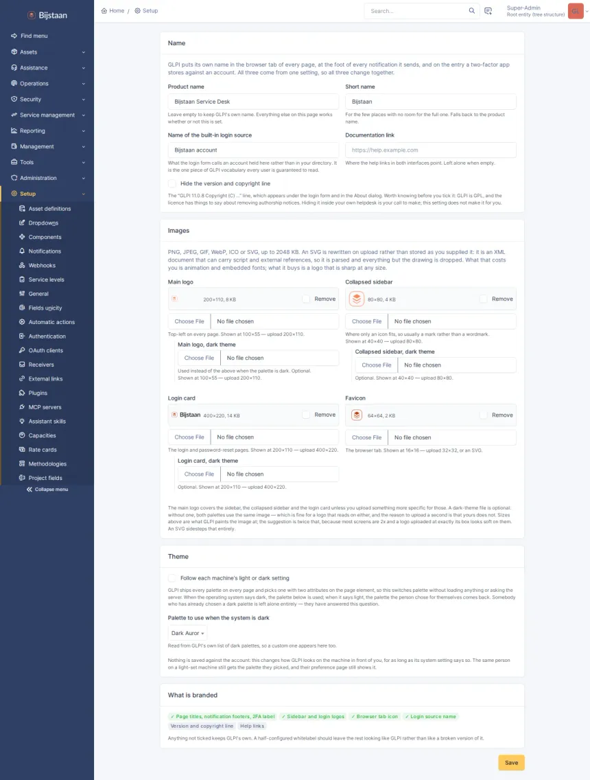 Settings page