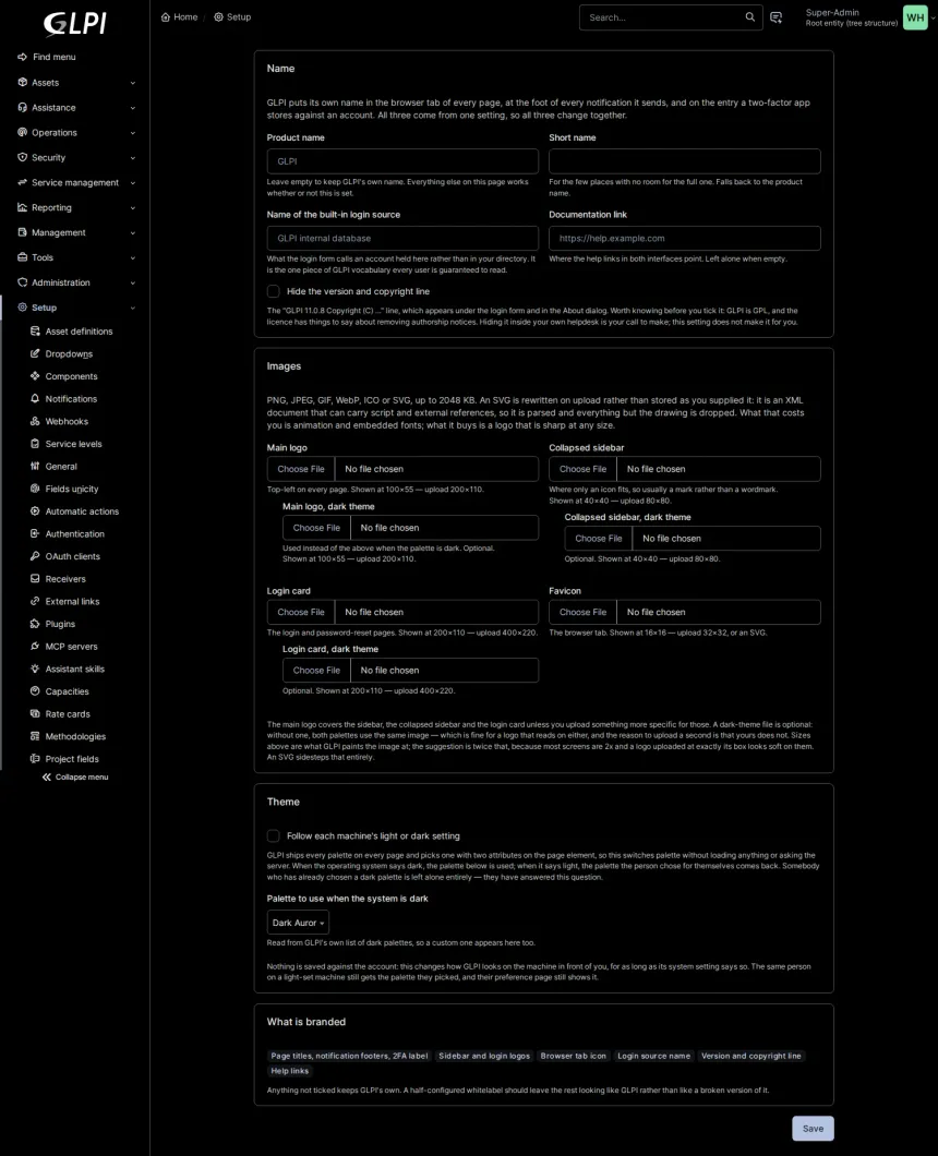 Settings page